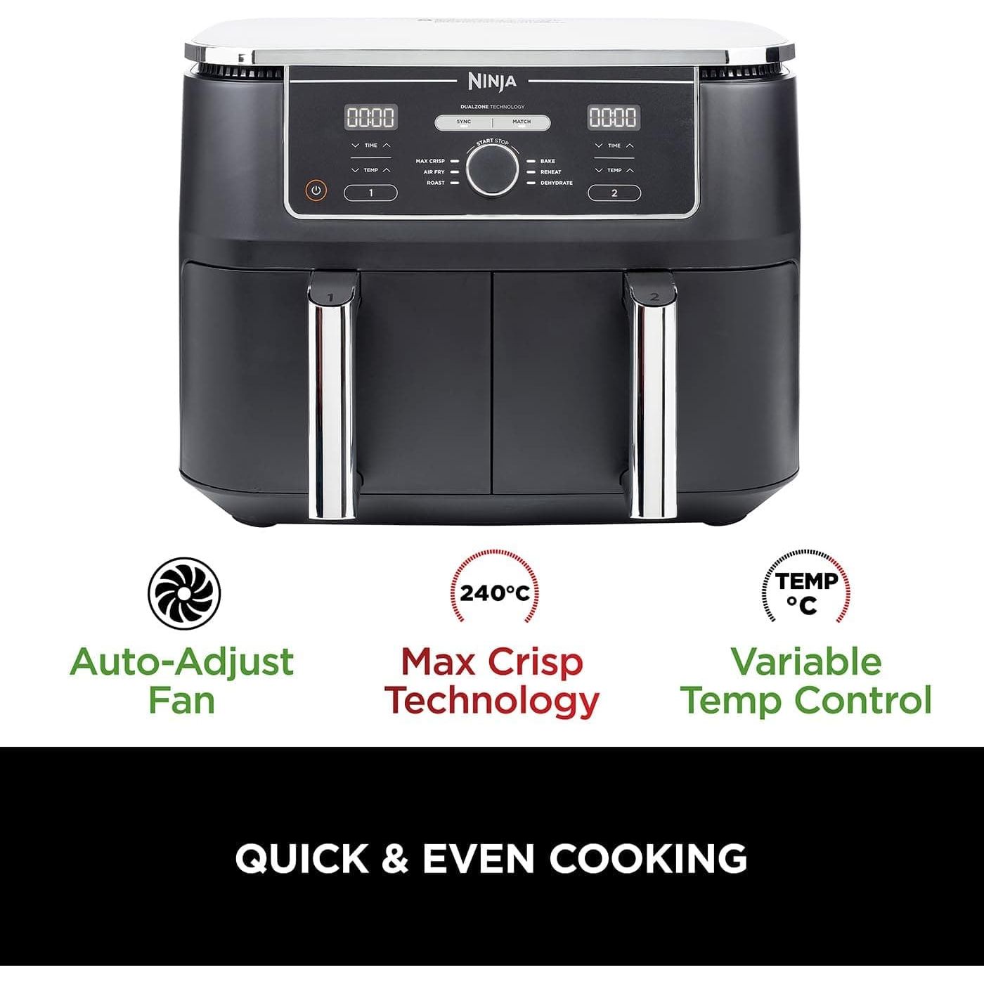 Buy Ninja,Ninja Foodi MAX Dual Zone Digital Air Fryer, 2 Drawers, 9.5L, 6-in-1, Uses No Oil, Max Crisp, Roast, Bake, Reheat, Dehydrate, Cook 8 Portions, Non-Stick Dishwasher Safe Baskets, Black AF400UK - Gadcet UK | UK | London | Scotland | Wales| Near Me | Cheap | Pay In 3 | Kitchen Appliances